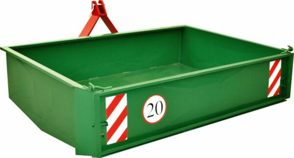 Mounted transport box with hydraulic tipping