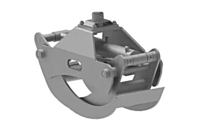 Holzgreifer GOLF-S 1,0t, angebaut auf Bagger mit Schwenkvorrichtung