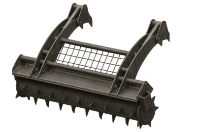 Hydraulic rotor and grabs for bedding and feed distribution bucket