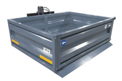 Skrzynia zawieszana RX, wywrót hydrauliczny – burty z blachy profilowanej